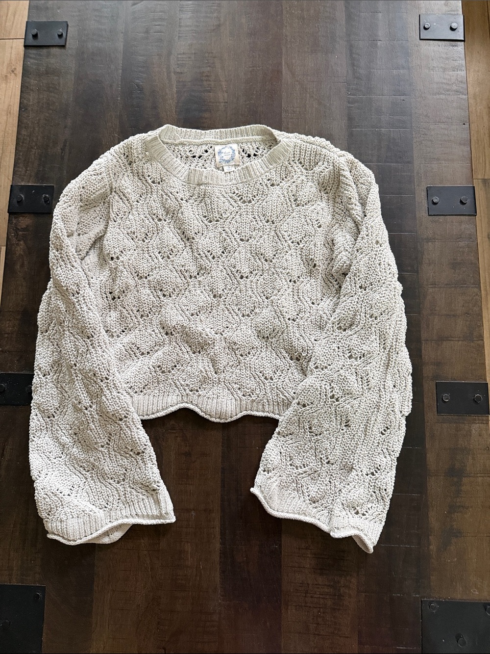 Blue Rain Cream Cable-Knit Scoop Neck Sweater